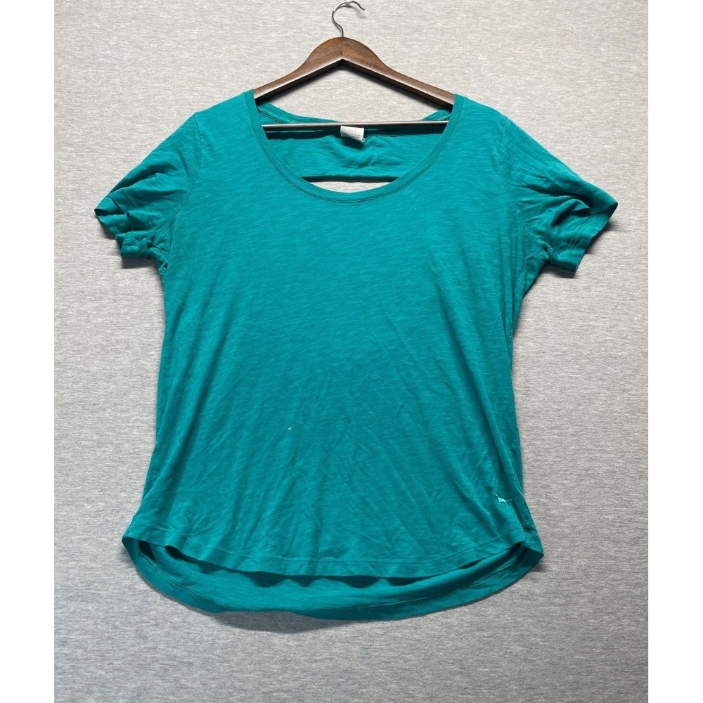 PINK by Victoria's Secret T Shirt Womens Large Teal Green Open Cutout Back Yoga